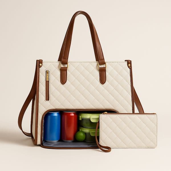 2-in-1 Travel Tote Bag Laptop Bag with Insulated Lunch Compartment