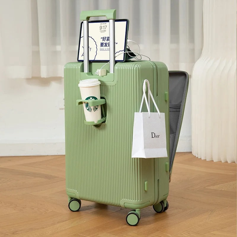 Multifunction Luggage Bag, with aluminum frame, multifunctional front opening, wheels, USB charging zipper trolley