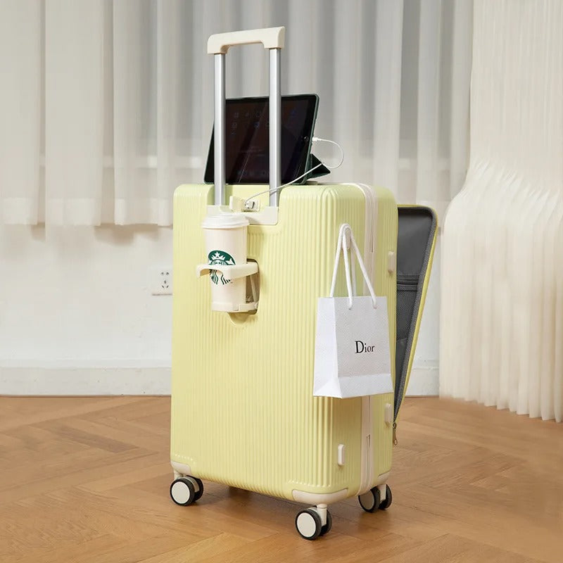Multifunction Luggage Bag, with aluminum frame, multifunctional front opening, wheels, USB charging zipper trolley