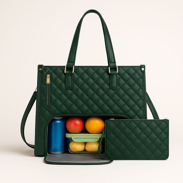 2-in-1 Travel Tote Bag Laptop Bag with Insulated Lunch Compartment