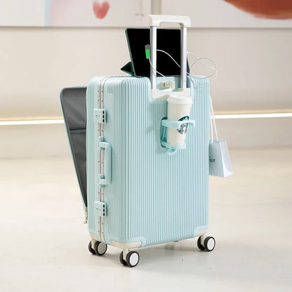 Multifunction Luggage Bag, with aluminum frame, multifunctional front opening, wheels, USB charging zipper trolley