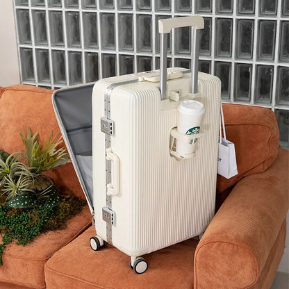 Multifunction Luggage Bag, with aluminum frame, multifunctional front opening, wheels, USB charging zipper trolley