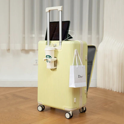 Multifunction Luggage Bag, with aluminum frame, multifunctional front opening, wheels, USB charging zipper trolley