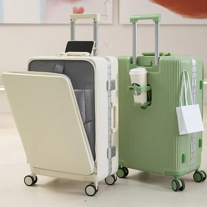 Multifunction Luggage Bag, with aluminum frame, multifunctional front opening, wheels, USB charging zipper trolley
