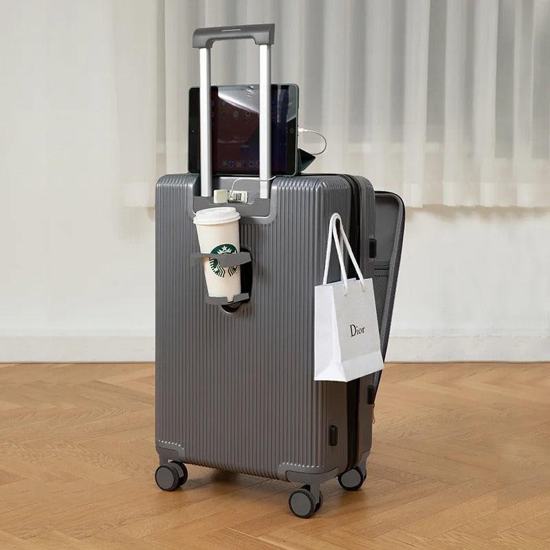 Multifunction Luggage Bag, with aluminum frame, multifunctional front opening, wheels, USB charging zipper trolley